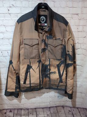 Men's Mondo Palm Tree Turbine All Over Print Jacket Stand Collar Hooded Size XL